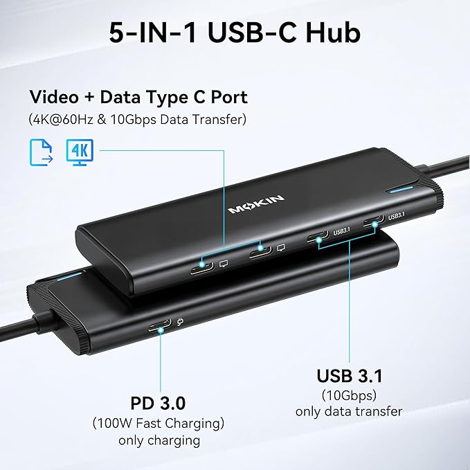 USB C to USB C Hub Dual Monitor, USBC Splitter - Image 2