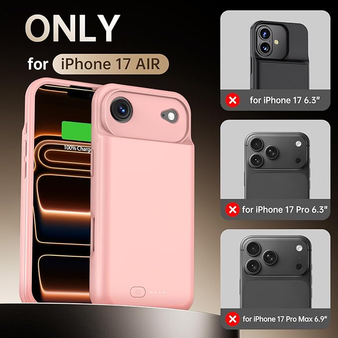 GIN FOXI Battery Case for iPhone 17 AIR, Charging Case Charger 8500mAh - Image 2