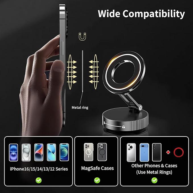 360° Vacuum Suction Cup Magnetic Car Phone Holder, Foldable Portable Magnetic - Image 5