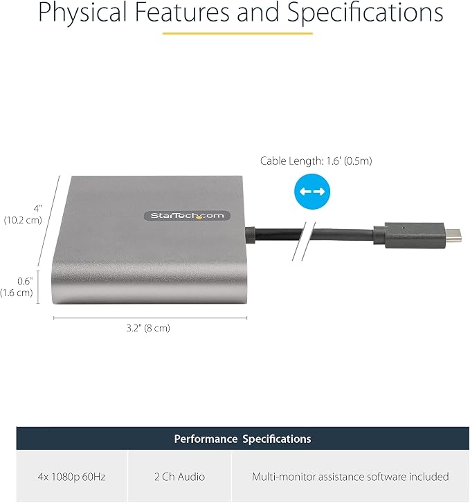 StarTech.com USB C to Quad HDMI Adapter, USB-C to 4x HDMI Monitor Converter - Image 3
