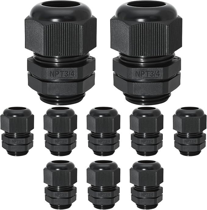 20 Pcs 3/4" NPT Nylon Cable Glands, IP68 Waterproof Adjustable Cord Grip Cable by Bonsicoky