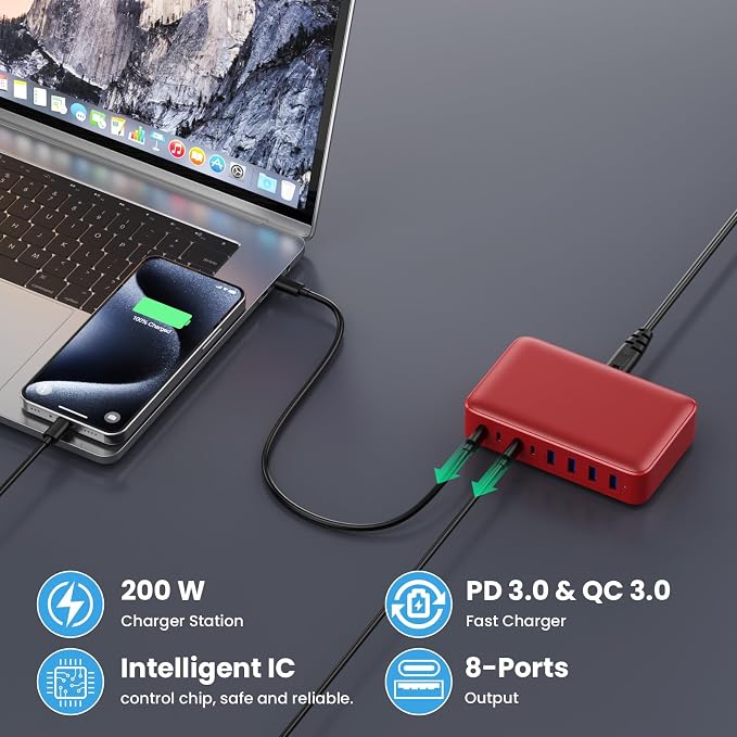 USB C Charger 200W USB C Charger Block, Upgraded GaN III 8-Port Fast Charging - Image 4
