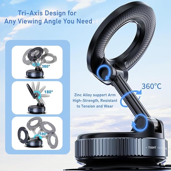 Vacuum Magnetic Phone Holder, 360° Adjustable Magnetic Car Mount, Foldable - Image 3