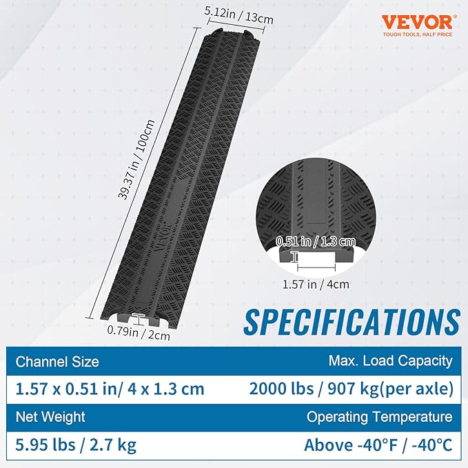 VEVOR 2 PCs Thermoplastic Rubber Drop Over Cable Cover Ramp, 000 lbs/axle Load - Image 7