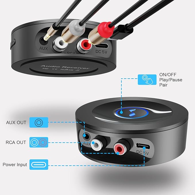 Bluetooth 5.2 Receiver for Home Stereo, RCA & 3.5mm AUX Out Put, Wireless Audio - Image 4