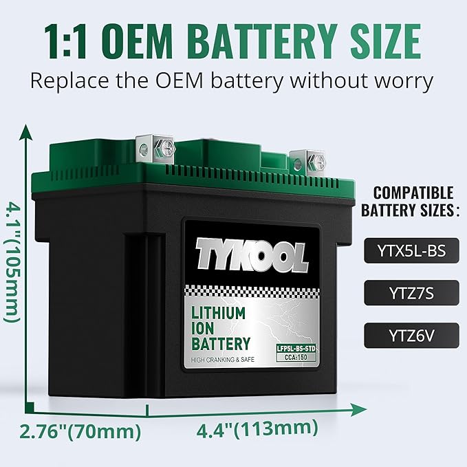 TYKOOL YTX5L-BS YTZ7S 2X Cranking Amps 150A, Lithium LiFePO4 Motorcycle Battery - Image 3