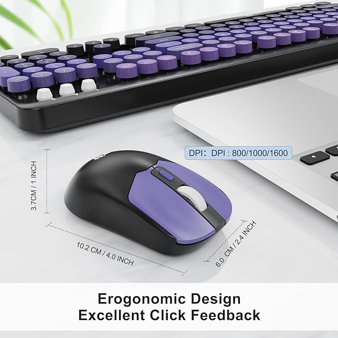 Wireless Keyboard and Mouse Combo, 104 Round Keys Cute Colorful Keyboard and - Image 4