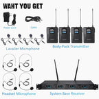 Wireless Microphone System 4 Channel UHF 4 Lavalier Lapel Headset Mics - Image 7