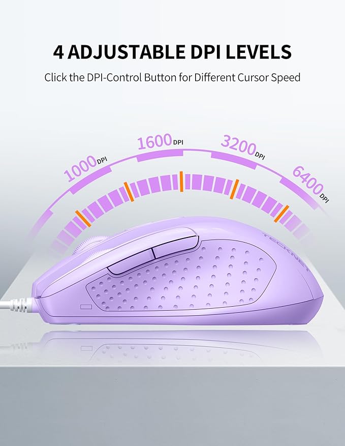 TECKNET Wired Mouse, 6-Button Corded - Image 2
