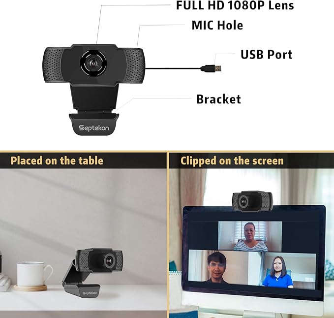 Septekon 1080P HD Webcam with Microphone, Streaming Computer Web Camera - Image 7