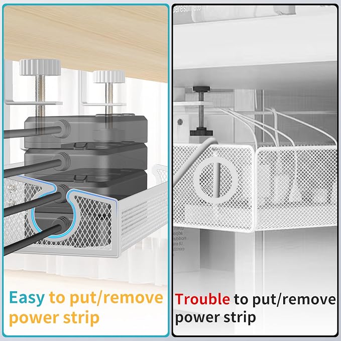 Under Desk Cable Tray White, No Drill Cable Organizer - Image 3