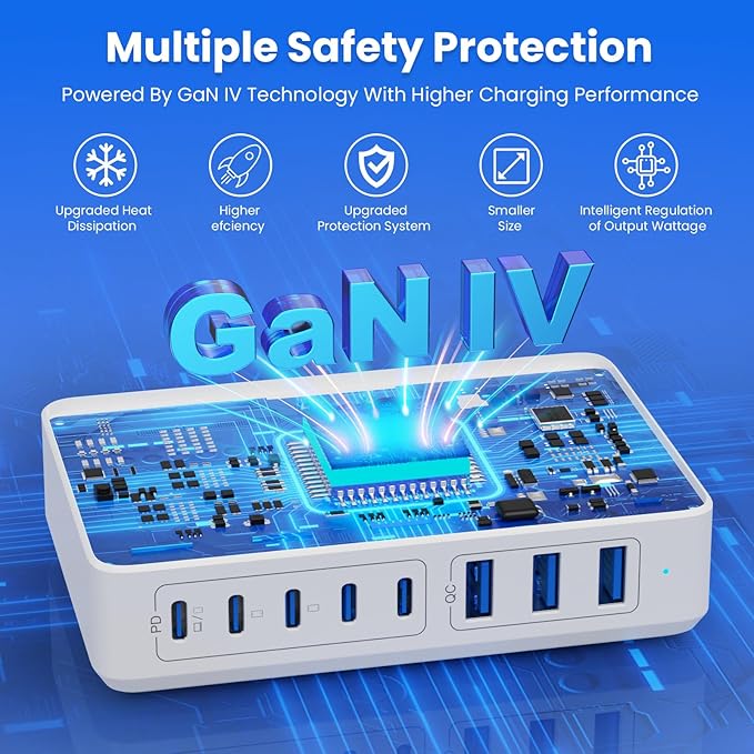 USB C Charger 300W USB C Charger Block 8-Ports GaN IV Fast Charging Station - Image 6