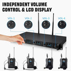Wireless Microphone System 4 Channel UHF 4 Lavalier Lapel Headset Mics - Image 3
