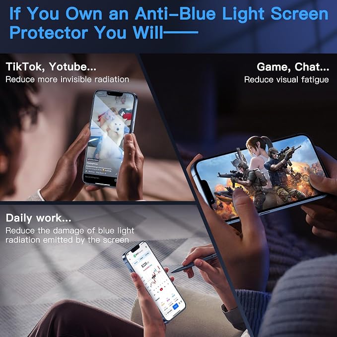 Uyiton Anti-Blue Light for iPhone 14 Plus/iPhone 13 Pro Max Screen Protector - Image 3