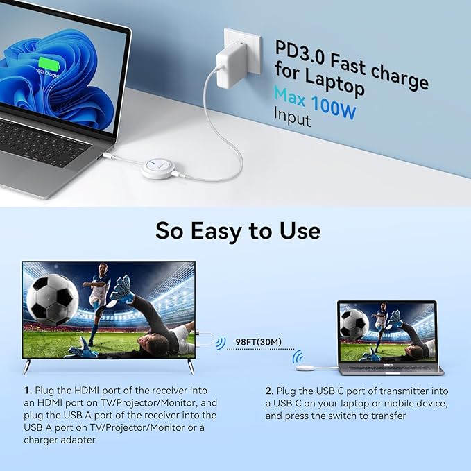 Wireless USB C Transmitter and HDMI Receiver, 2.4G/5G Wireless USB-C to HDMI - Image 8