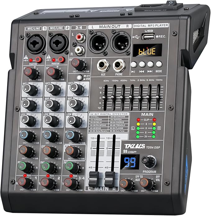 4 Channel Audio Mixer for Home Audio, Sound Mixer Board by TKLBLS