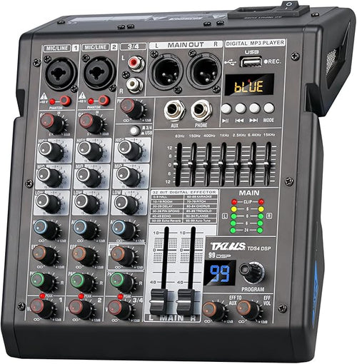 4 Channel Audio Mixer for Home Audio, Sound Mixer Board by TKLBLS