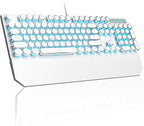 MageGee Typewriter Mechanical Gaming Keyboard, Retro Punk White Round Keycaps by MageGee