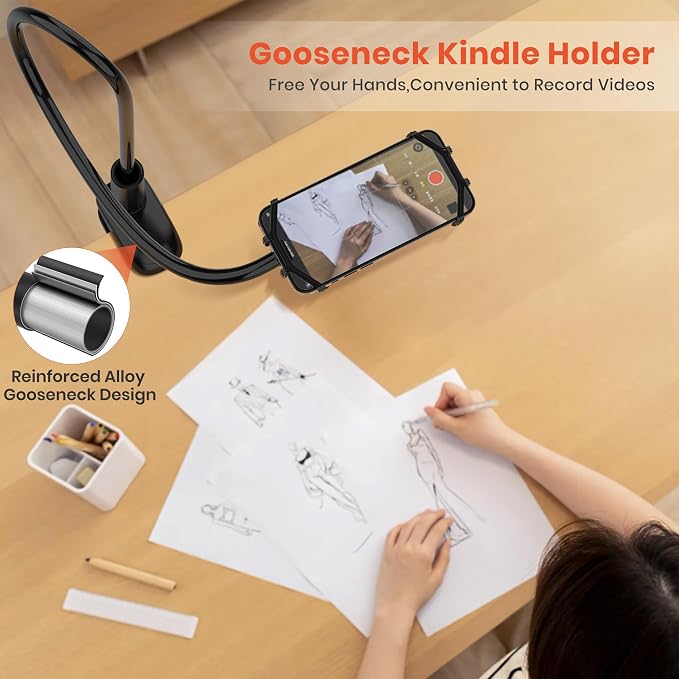 Gooseneck Kindle Holder for Reading in Bed, 360° Adjustable Cell Phone Stand - Image 9