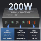 HUNDA 200W USB C Charger GaN Charging Station 6 Ports Fast PD 100W Type C - Image 2