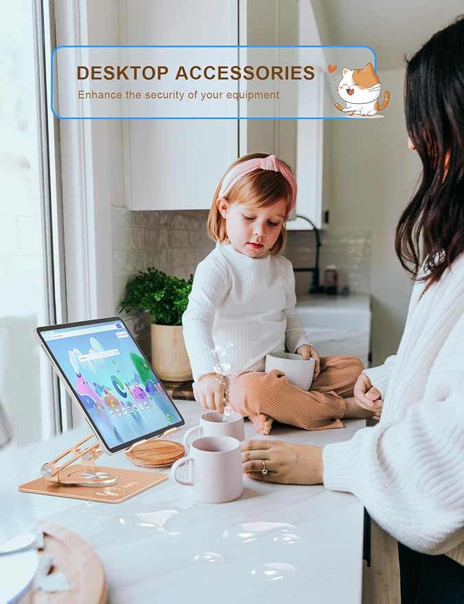 Tablet Stand 360° Rotating Aluminum Holder, Adjustable, Portable and Foldable - Image 6