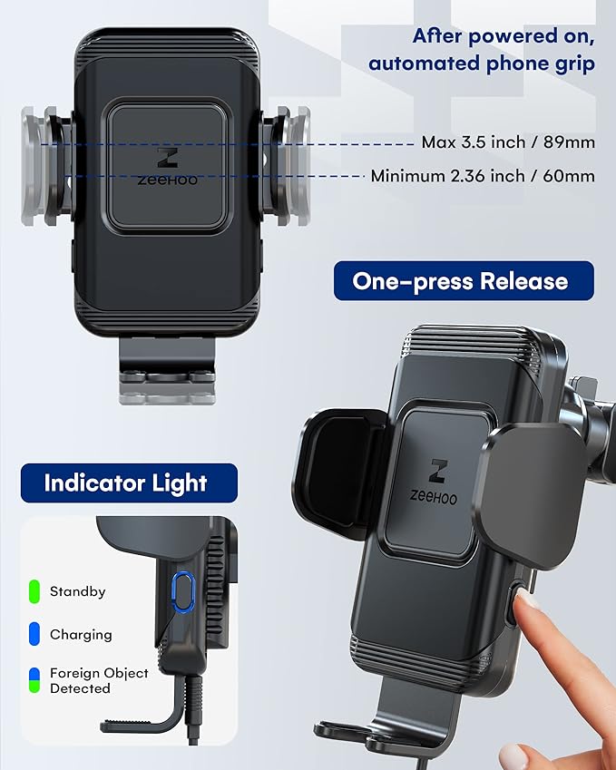ZeeHoo Wireless Car Charger, 15W Fast Charging Auto-Clamp Car Mount, Windshield - Image 4