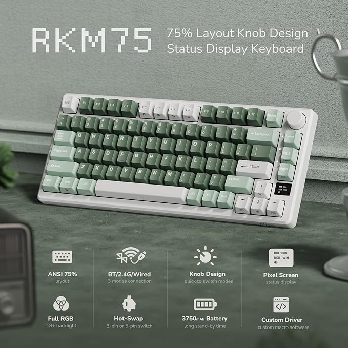 RK ROYAL KLUDGE M75 Wireless Mechanical Keyboard 2.4Ghz/BT5.1/USB-C Gaming - Image 2