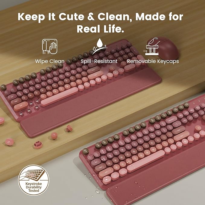 Wireless Keyboard and Mouse Combo, Magnetic Soft-Touch Wrist Rest, Round Keycaps - Image 4