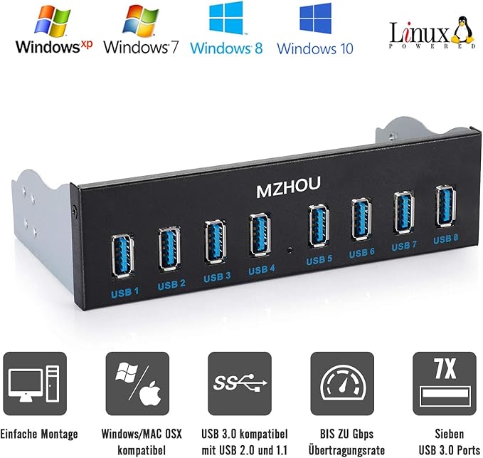 8-Port USB 3.0 Front Panel Hub Expansion Card - - Image 2