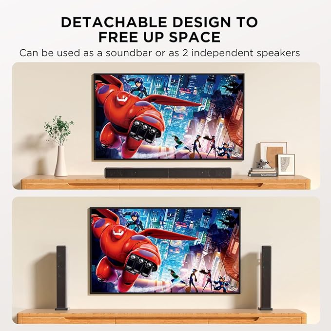 2.2ch 100W Sound Bar for Smart TV, 2-in-1 Detachable Bluetooth 5.3 Speaker - Image 2