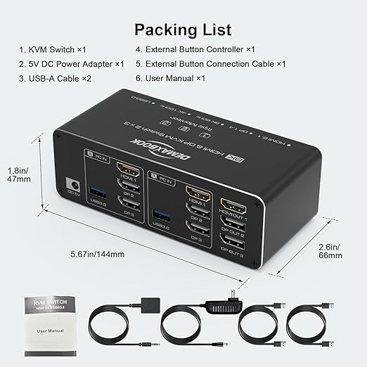 DEMEXBOOK HDMI DisplayPort KVM Switch 3 Monitors 2 Computers 8K@60Hz, Triple - Image 9