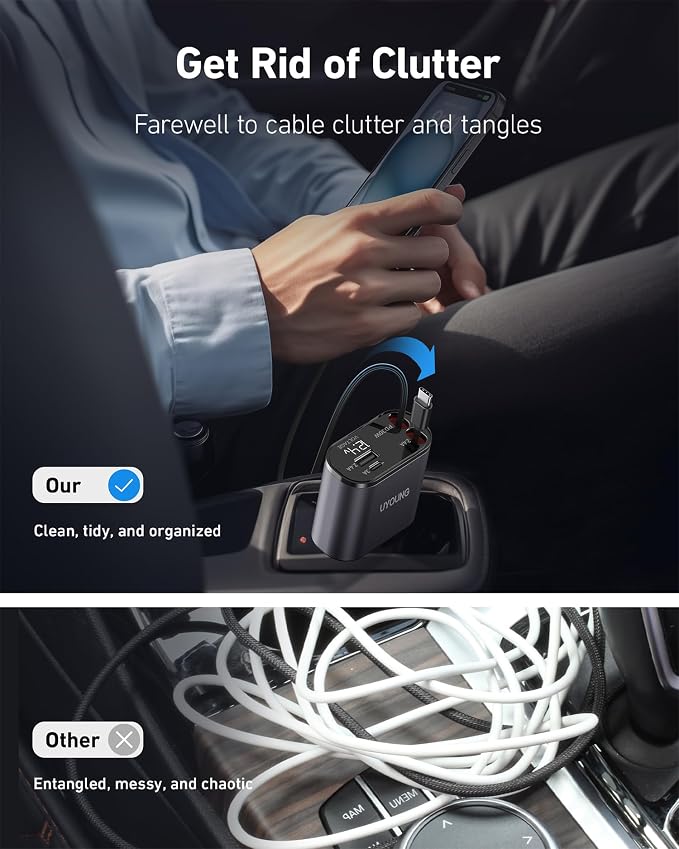 Retractable 4 in 1 Fast Car Charger - 30W Dual USB Type C - Image 2
