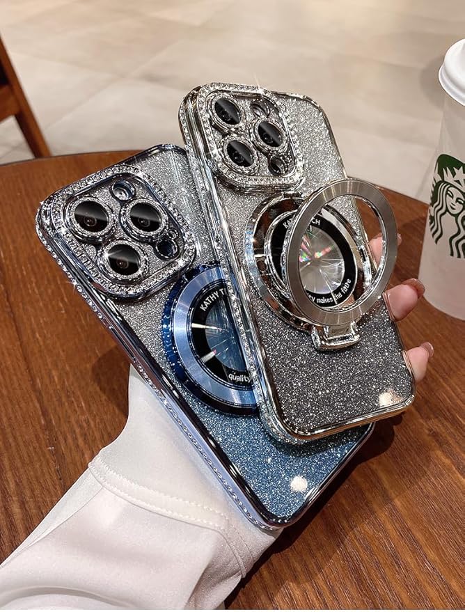 Magnetic Kickstand Case for iPhone 15 14 13 12 Pro Max Sparkling Diamond Cover - Image 6