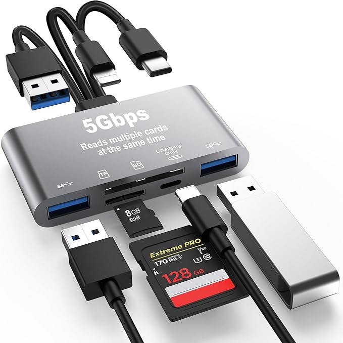 5-in-1 SD Card Reader, High-Speed USB 3.0 Adapter by JOOPSHEE