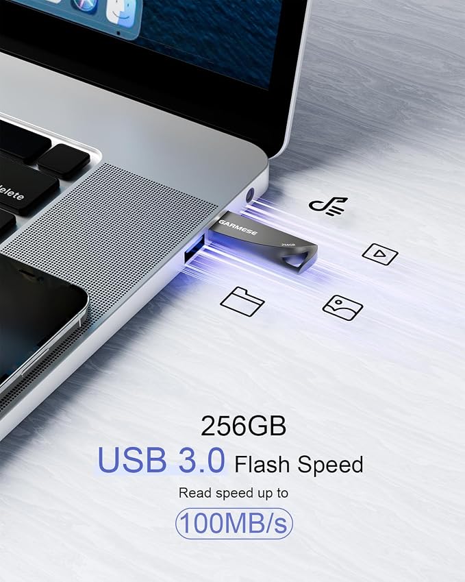 256GB USB Flash Drive, Metal USB 3.0 Memory Stick Waterproof Slim Thumb Drive - Image 3