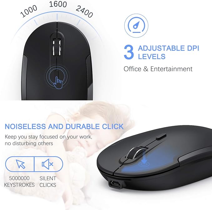 Wireless Keyboard and Mouse, Vssoplor 2.4GHz Rechargeable Compact Quiet - Image 5