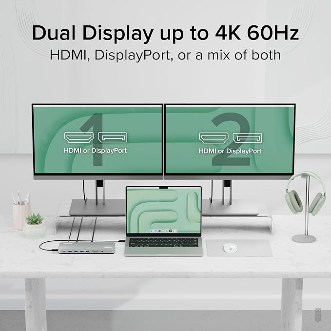 Plugable USB C Laptop Docking Station, Dual Monitor 4K 60Hz - Image 4