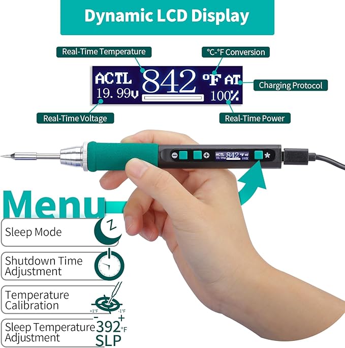 YIHUA 928D-IV Soldering Iron Pen Kit DC 65W Support PD QC, Type C Portable - Image 6