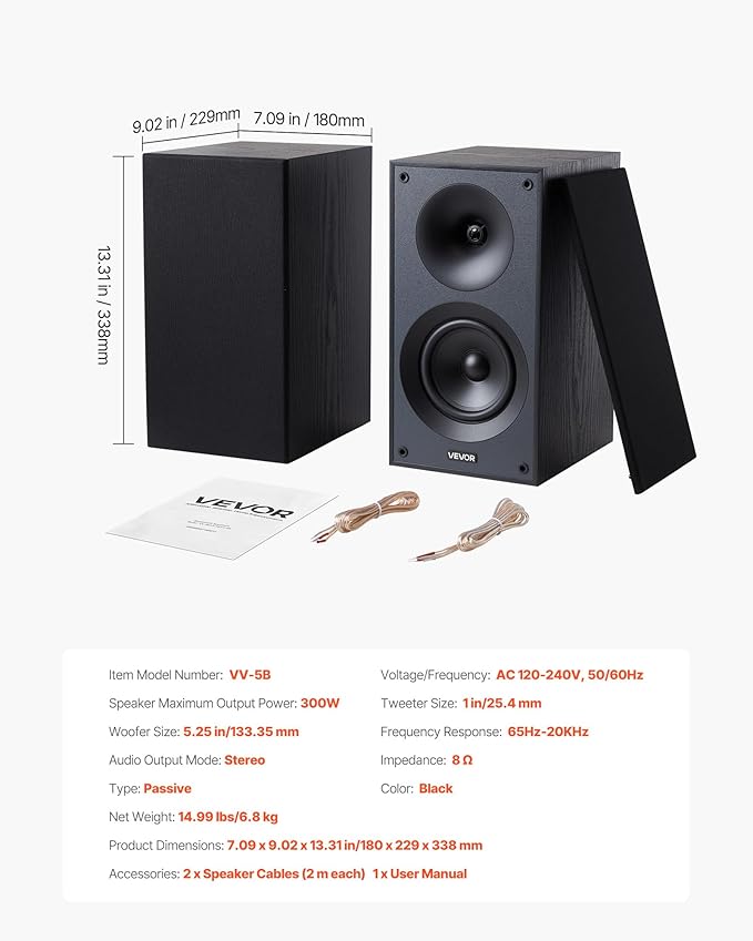 VEVOR Passive Bookshelf Speaker, Book Shelf Stereo Speakers - Image 7