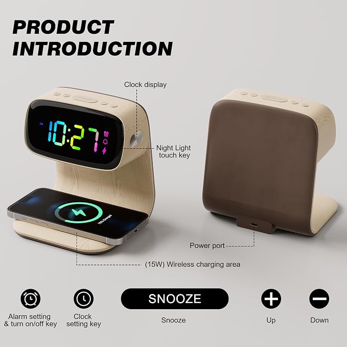 Digital Alarm Clock with Wireless Fast Charging Station 15W Touch Smart Lamp - Image 5
