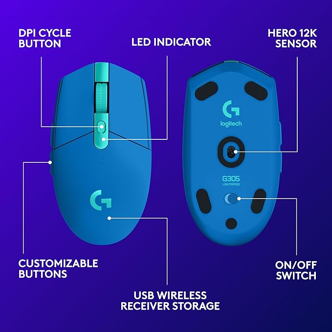 Logitech G305 LIGHTSPEED Wireless Gaming Optical Mouse, Hero 12K Sensor - Image 6