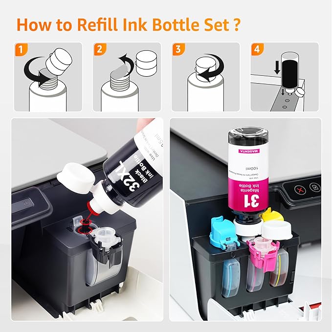 Jeoskarky Compatible for HP 31xl Color HP 32xl Black Ink Bottle for HP Smart - Image 7