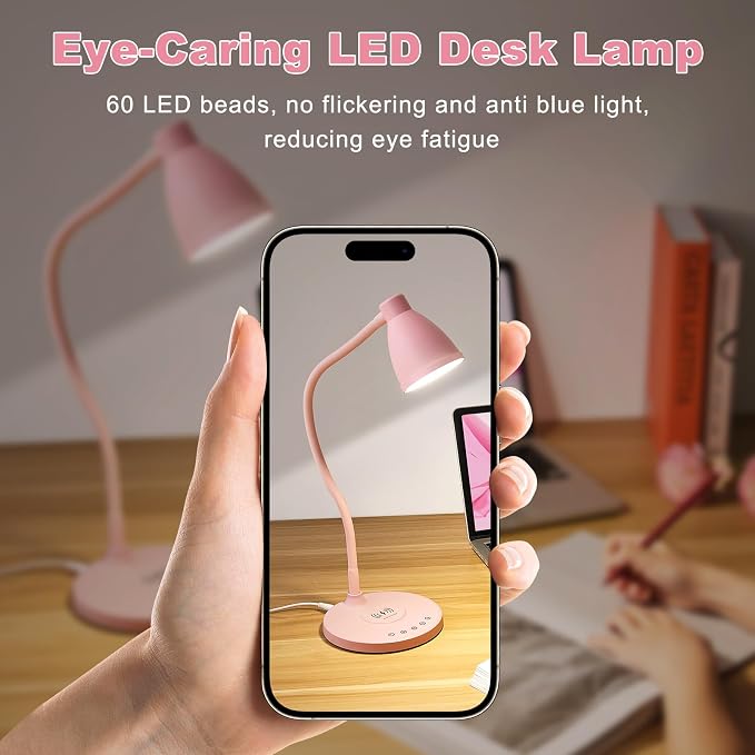 BOHON Cute Desk Lamp with USB C+A Charging Ports, Wireless Charger Pink Lamp - Image 8