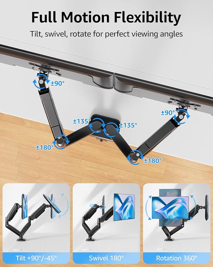 MOUNTUP Dual Monitor Stand for Desk, Pneumatic Monitor Arms for 2 Monitors Max - Image 4