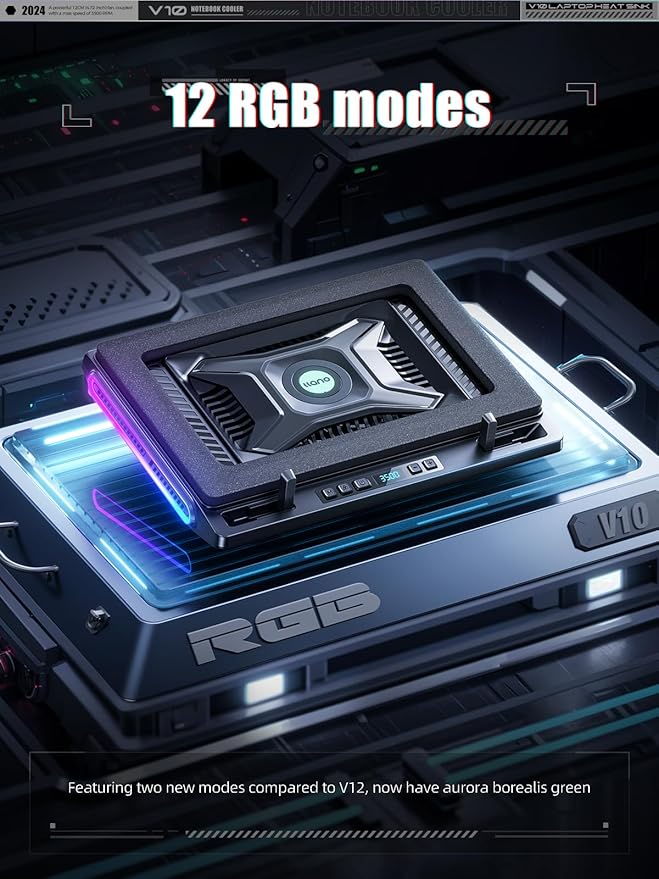 llano V10 Gaming Laptop Cooling Pad, RGB Laptop Cooler Stand - Image 3