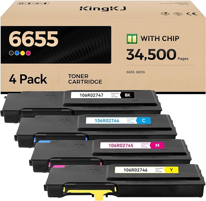 6655 Toner Cartridge Set 4-Pack High Capacity Black Cyan Magenta Yellow by KingKJInkToner