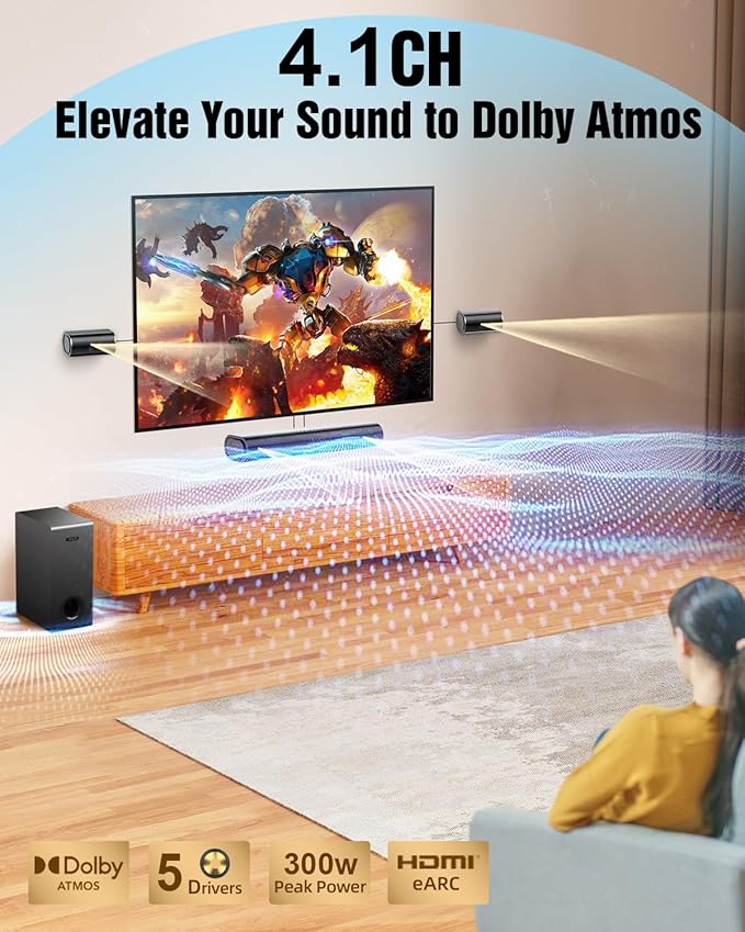 Hiwill 4.1ch Sound Bar with Dolby Atmos, 300W Sound Bar - Image 2