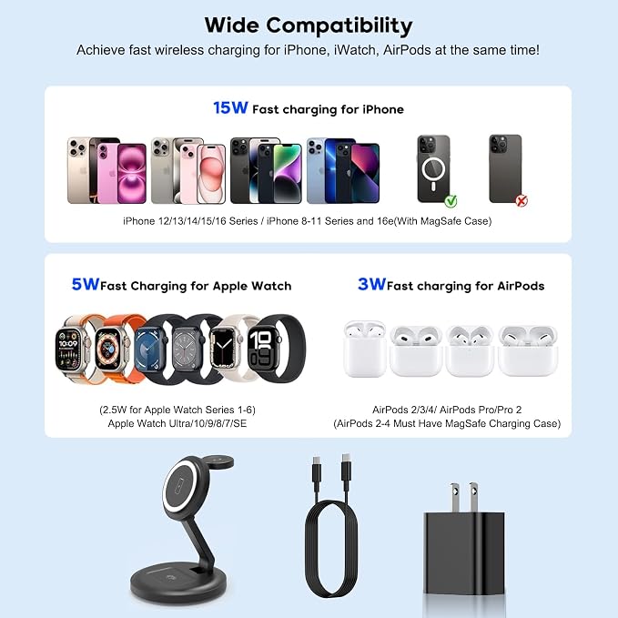3 in 1 Foldable Wireless Charger iPhone Charging Station, - Image 2