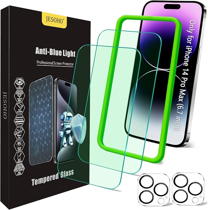 Blue Light Screen Protector for iPhone 14 Pro Max & Camera Lens Protector by JESOHO