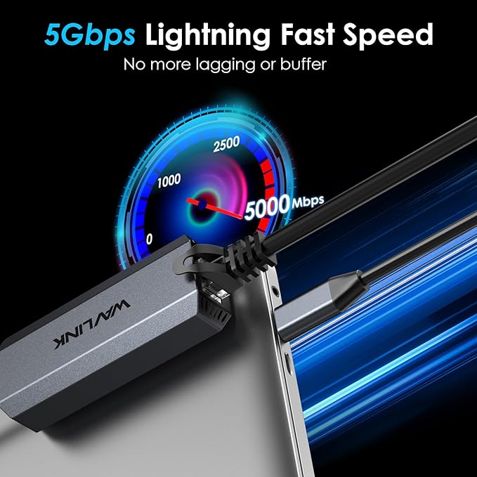 WAVLINK 5Gbps USB C to Ethernet Adapter, USB Type-C to RJ45 Gigabit LAN - Image 2